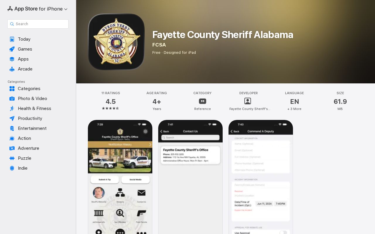 Fayette County arrest lookup tools in the sheriff Apple app