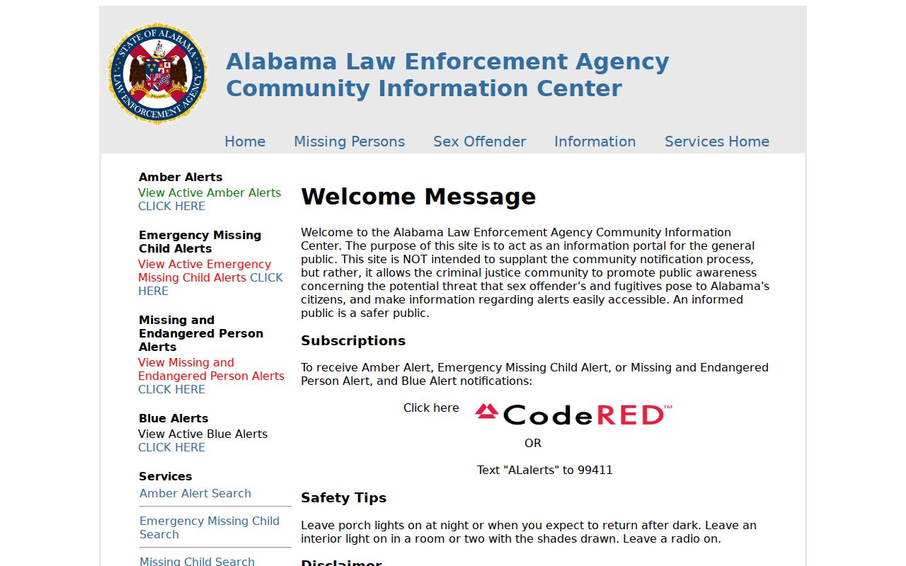 Fayette County sex offender registry search entry from ALEA