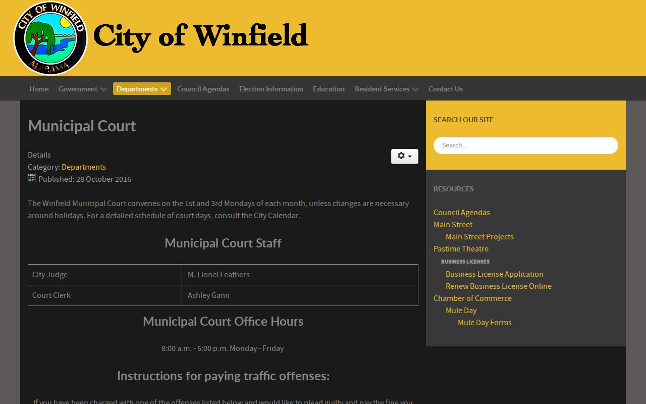Winfield criminal records municipal court schedule and payment page